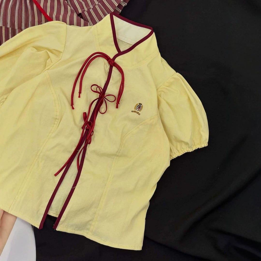 Damen Modische Bluse mit hochgeschlossenem Kragen und dekorativen Rüschen Drune