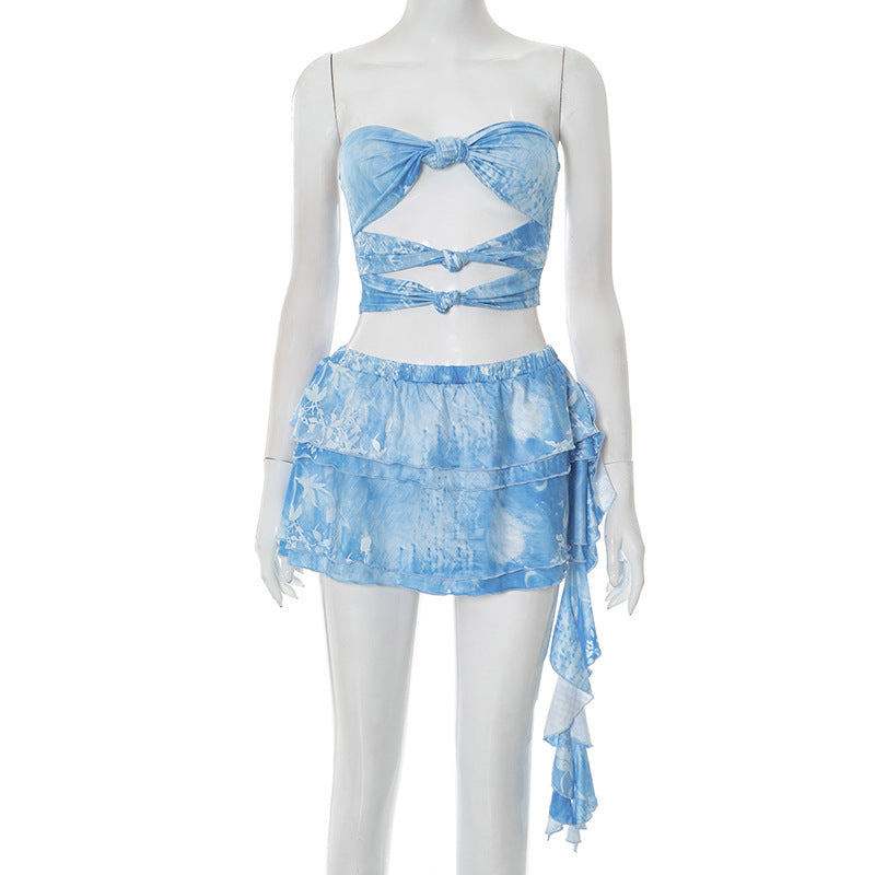 Damen Bandeau-Wickeloberteil mit verspieltem Rock und floralen Prints Drune