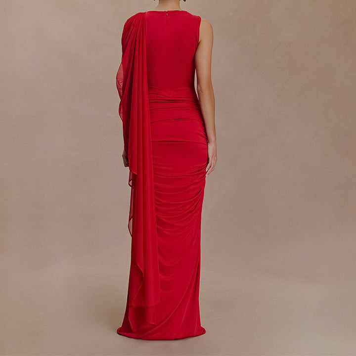 Damen Glamouröses Abendkleid mit asymmetrischem Dekolleté und elegantem Drapierungsdesign Drune
