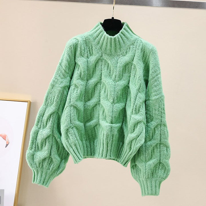 Damen kuscheliger Strickpullover mit voluminösen Ärmeln und Zopfmuster Drune