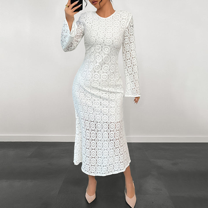Damen Spitzenkleid mit elegantem V-Ausschnitt und voluminösen Ärmeln Drune