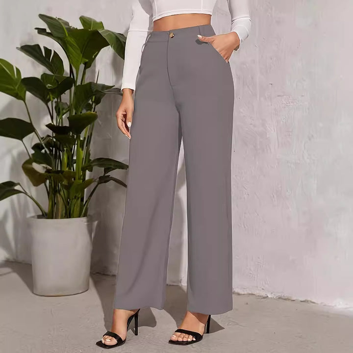 Damen weite Hochbundhose mit eleganter Knopfdetaillierung Drune