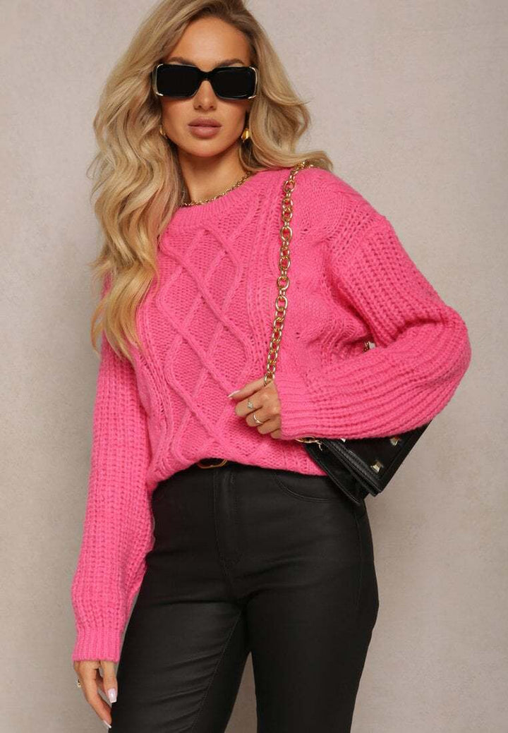 Damen Grobstrickpullover mit romantischem Zopfdesign und weiten Ärmeln Drune