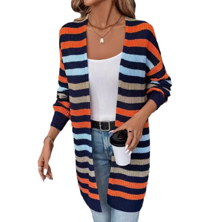 Damen Lässige Strickjacke mit farbenfrohem Streifenmuster Drune