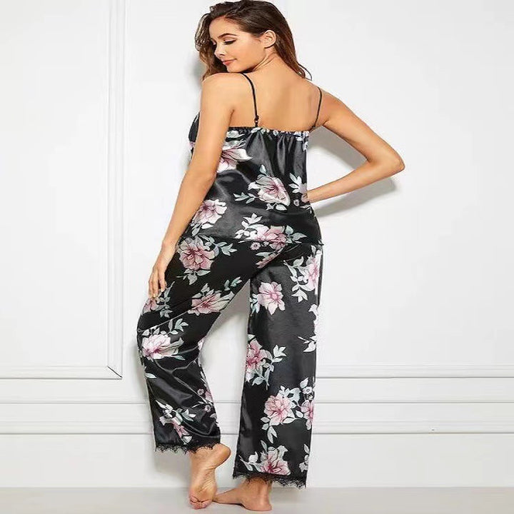 Damen Blumenmuster Satin Pyjama Set Drune