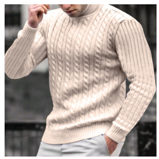 Herren Pullover mit hohem Kragen und strukturiertem Zopfmuster Drune