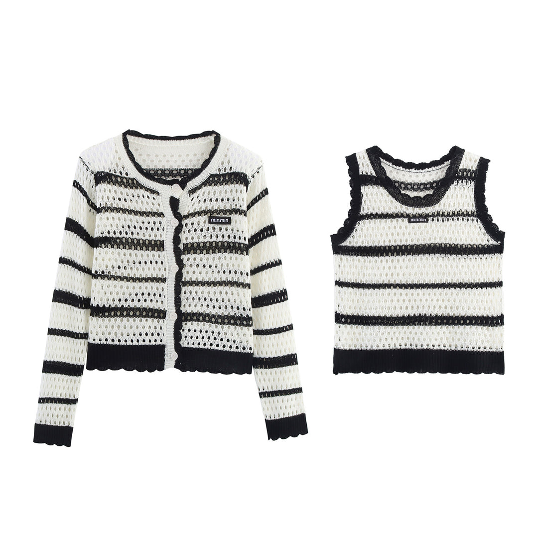 Damen luftige Strickjacke mit modernen Streifen Drune