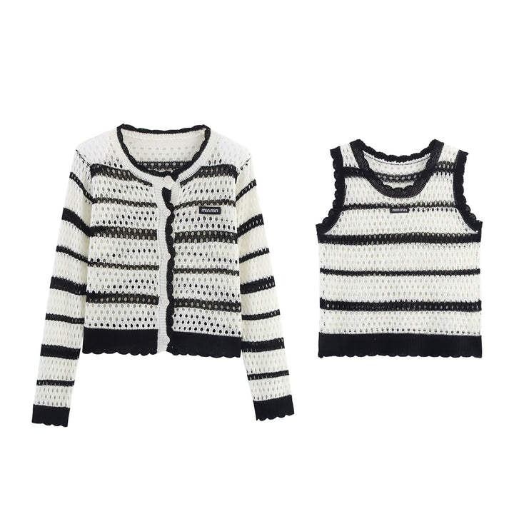 Damen luftige Strickjacke mit modernen Streifen Drune