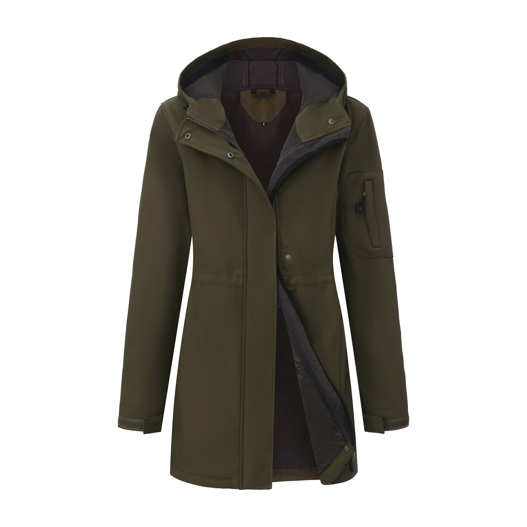 Damen nan funktionaler Softshell-Parka mit Teddyfleece-Futter, Kapuze und Taillenzug Drune