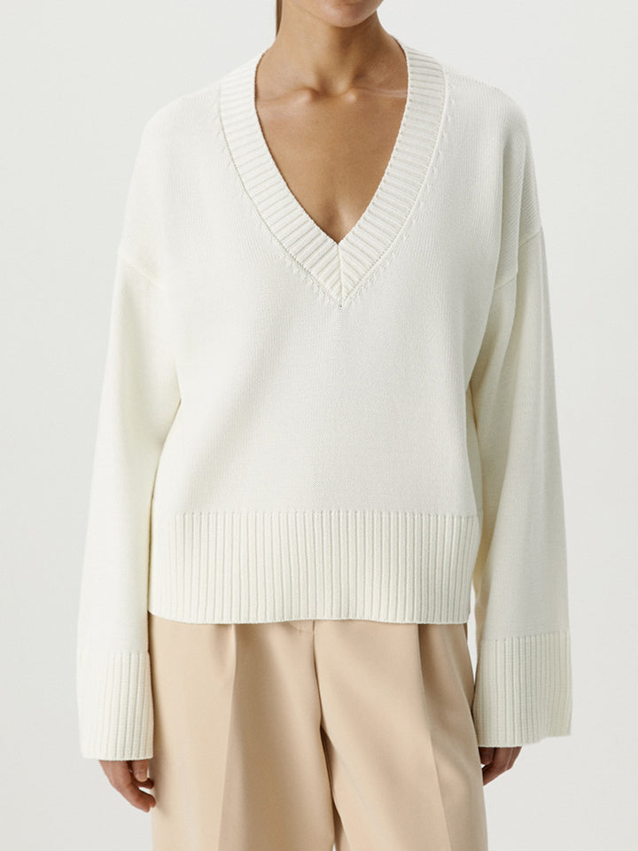 Damen Strickpullover mit tiefem V-Ausschnitt und lässigem Schnitt Drune