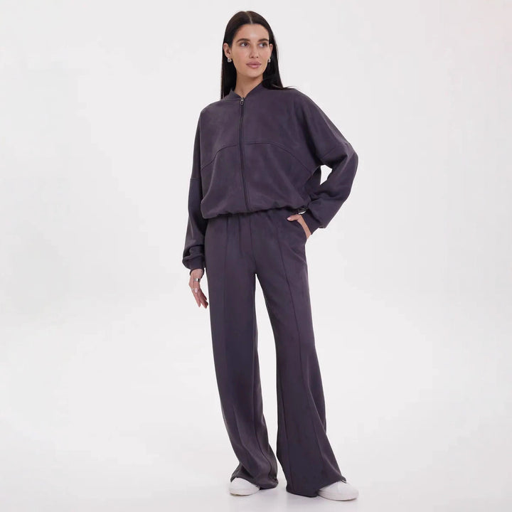 Damen lässiges Freizeit-Loungewear-Set mit durchgehendem Reißverschluss und weitem Schnitt Drune