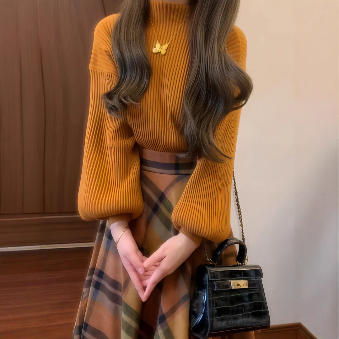 Damen Elegantes Strickoberteil mit weitem Puffärmel Drune