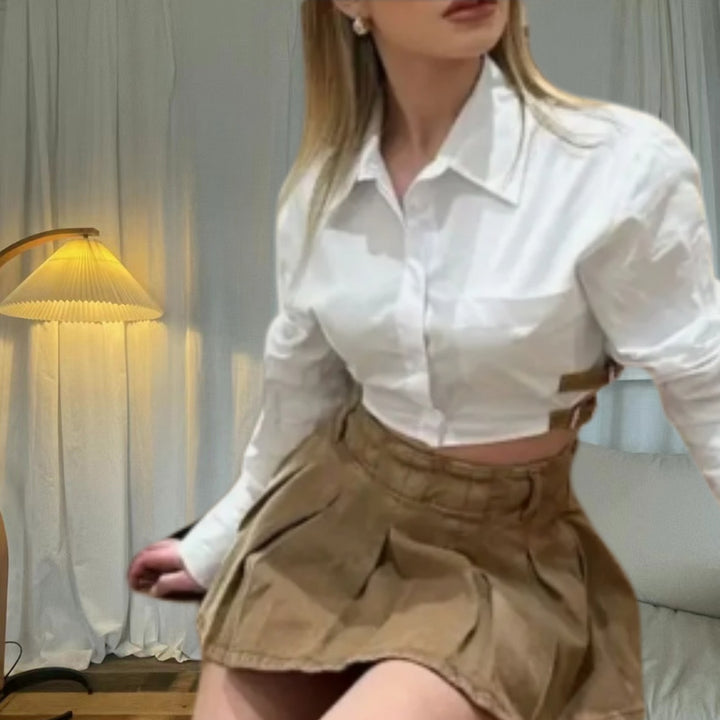 Damen Cropped Hemdkleid mit innovativen Details Drune