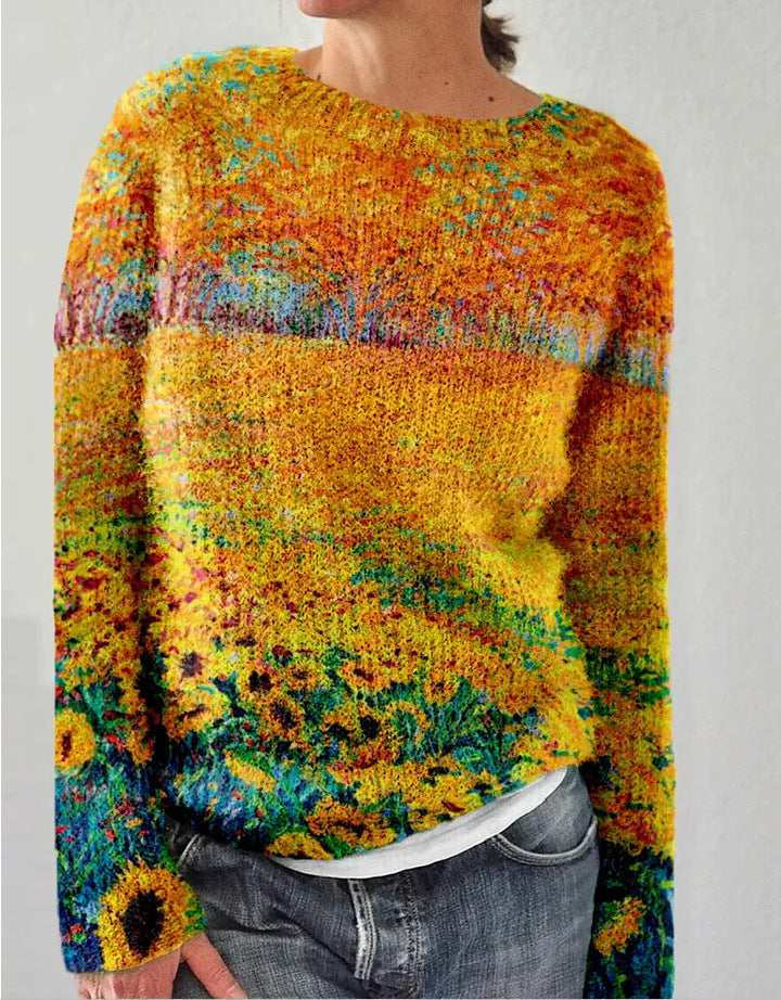 Drune | Gestrickter Damenpullover mit 3D-Blumenprint