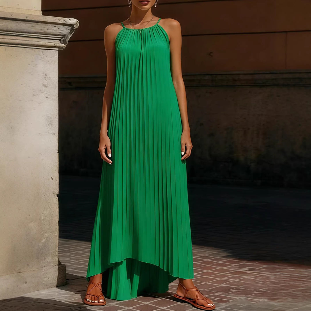 Damen Plissiertes Maxikleid mit verstellbaren Spaghetti-Trägern Drune