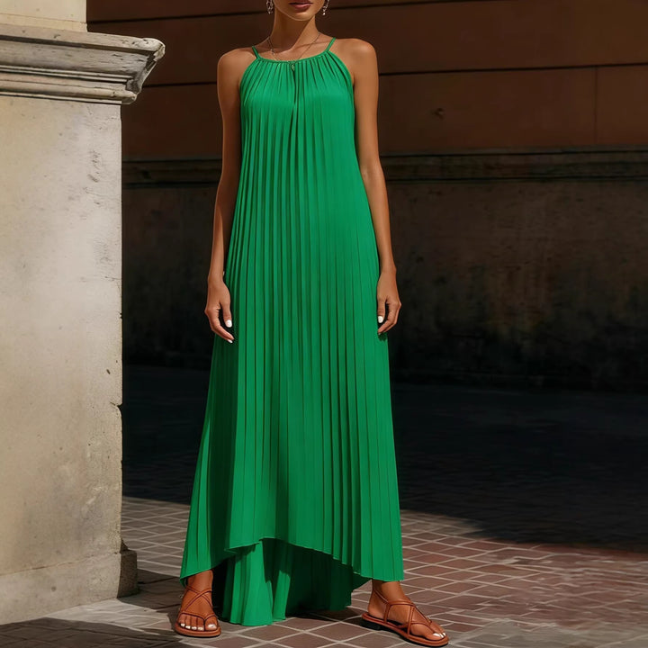 Damen Plissiertes Maxikleid mit verstellbaren Spaghetti-Trägern Drune