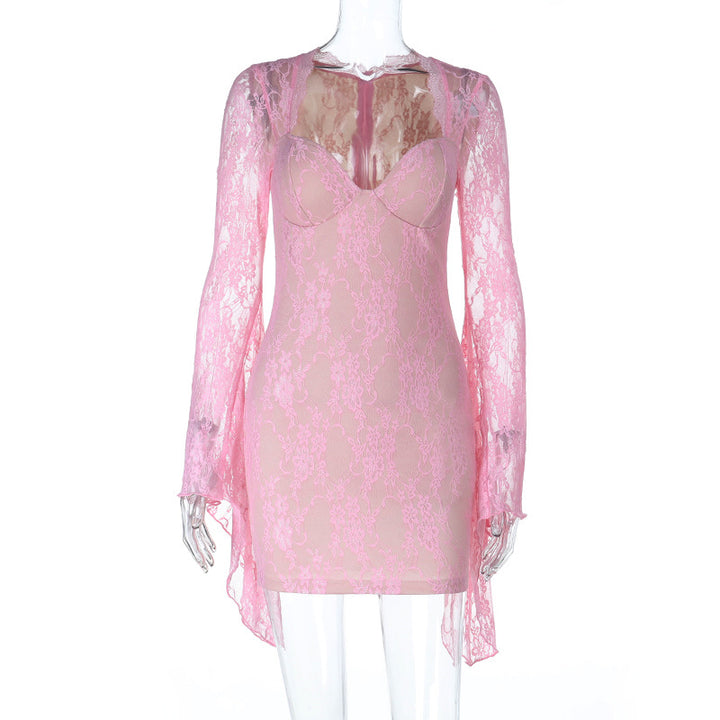 Damen Spitzenkleid mit transparenten Ärmeln Drune