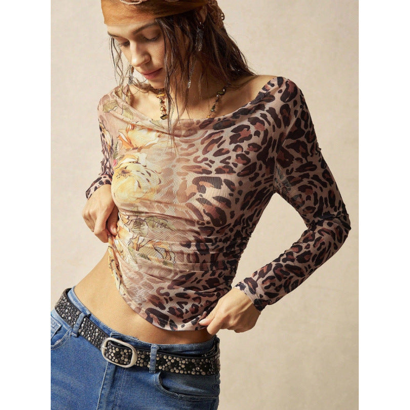 Damen Langarmshirt mit raffiniertem Raffungseffekt und animalischem Druck Drune
