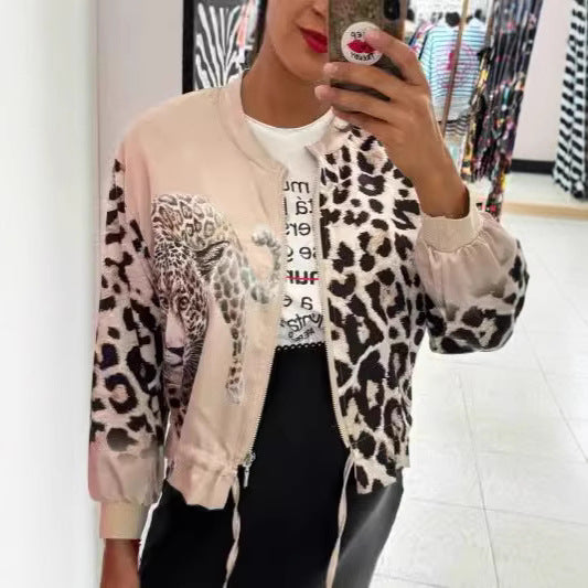 Damen Bomberjacke mit auffälligem Tiermotiv und elastischem Saum Drune
