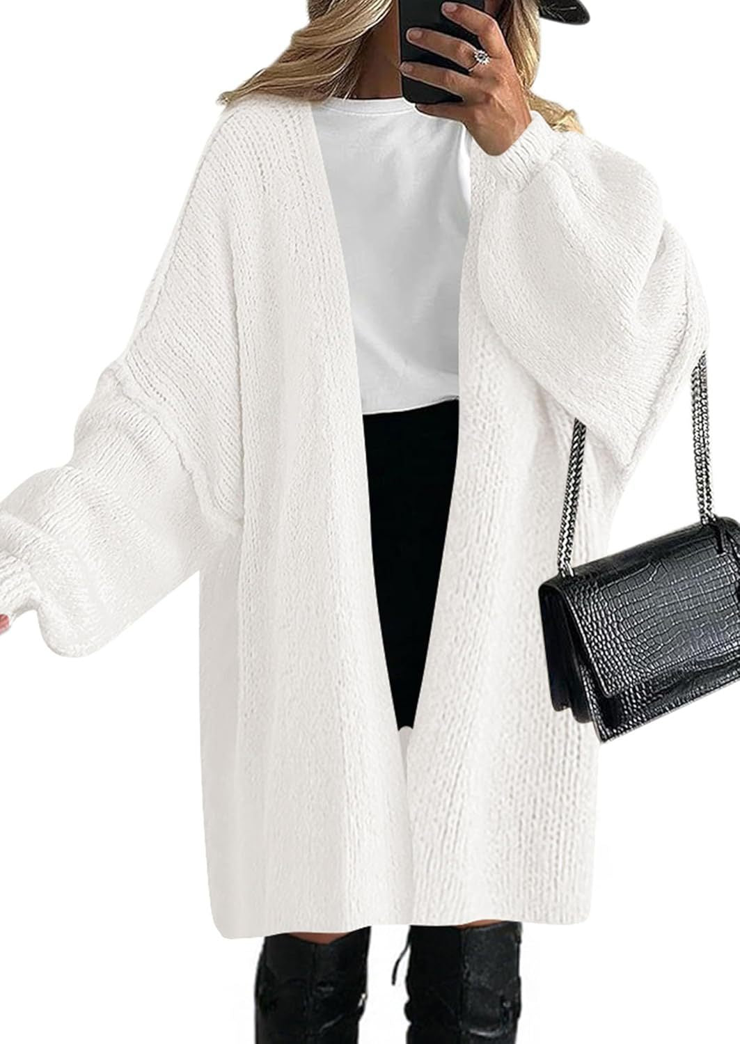 Damen Lässiger Strickcardigan mit offenem Schnitt und großen Taschen Drune
