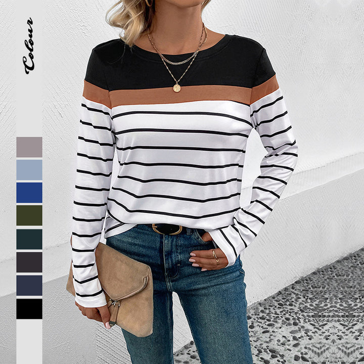 Damen gestreiftes Langarmshirt mit elegantem Farbhüpf-Design Drune