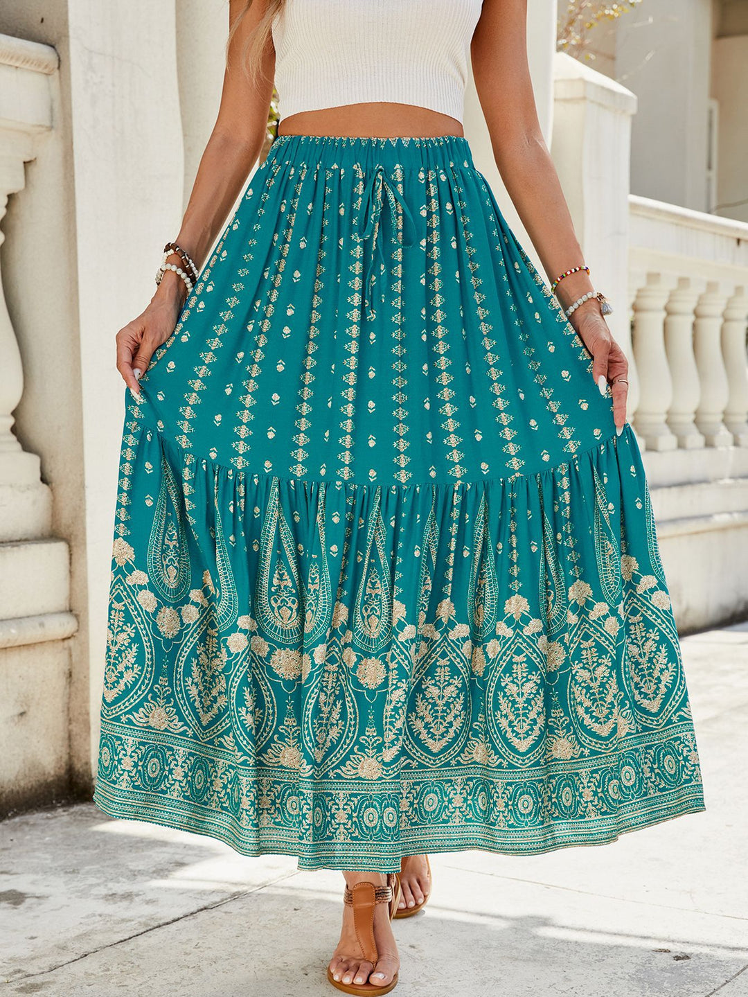 Damen weite Boho-Rock mit verzierten Volants Drune