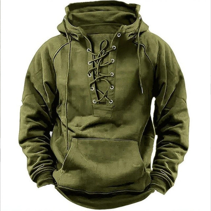 Herren Kapuzenpullover mit modernem Schnürdesign und weichem Innenfutter Drune