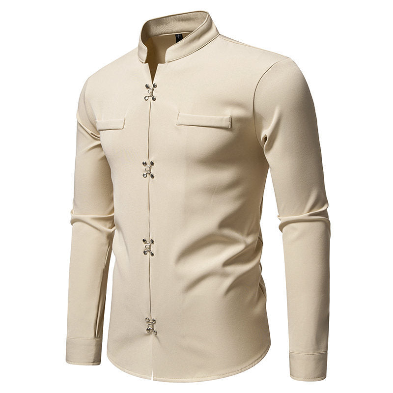 Herren Hemd mit asiatischem Knopfdesign Drune