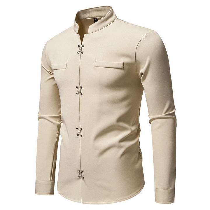 Herren Hemd mit asiatischem Knopfdesign Drune