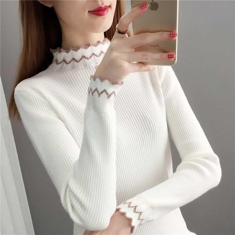Damen Strickpullover mit steigendem Kragen und Wellenmuster Drune