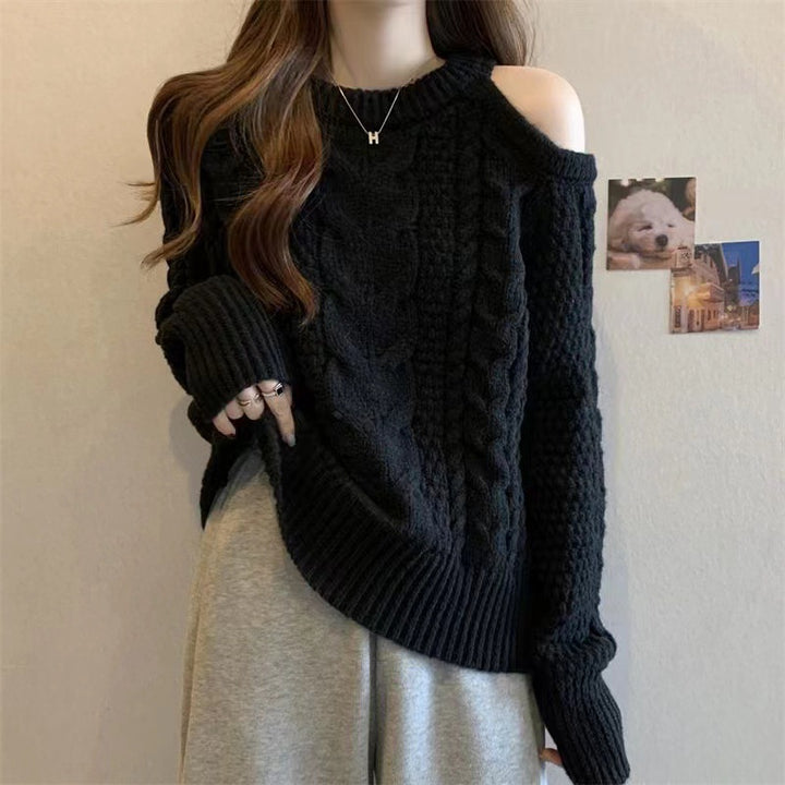 Damen Grobstrickpullover mit Schulterpartie im lässigen Look Drune