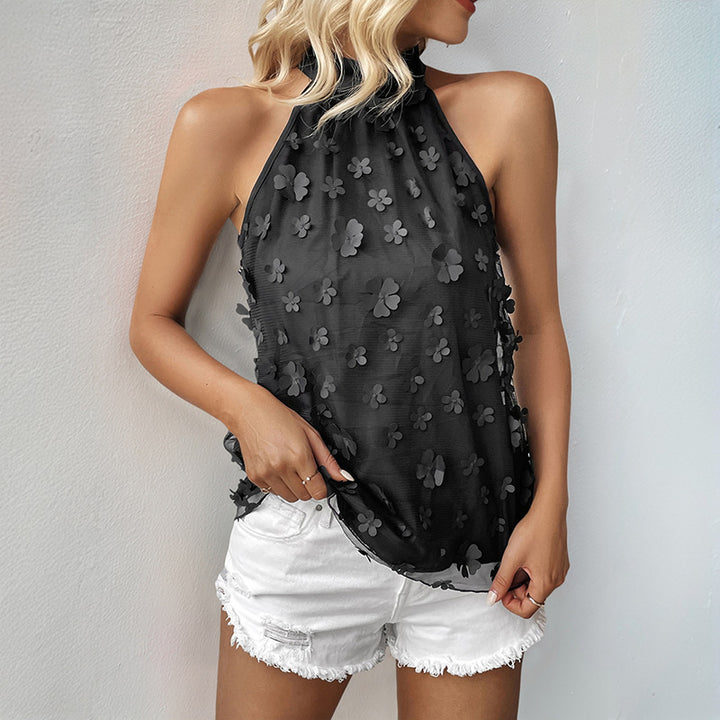 Damen Haltertop mit floralem Design und transparenter Oberfläche Drune
