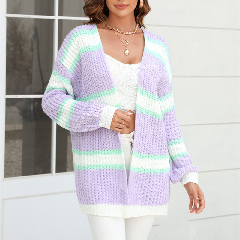 Drune | Gestreifter Strickcardigan Acryl Bunt, Weich