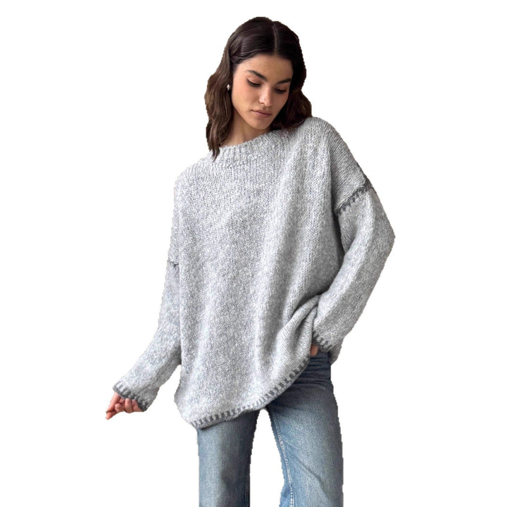 Damen lässiger Strickpullover mit farblich akzentuiertem Saum Drune