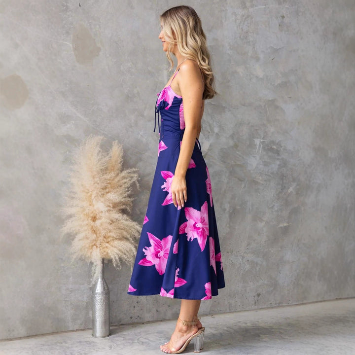 Damen Maxikleid mit floralem Muster und raffiniertem Rüschendetail Drune