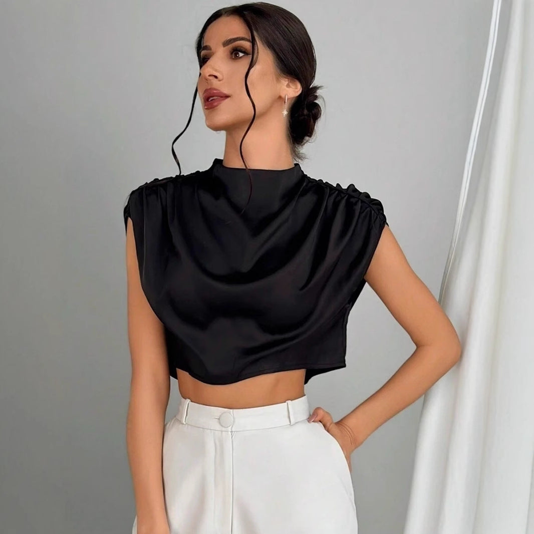 Damen Elegantes Crop-Top mit voluminösen Ärmeln und edlem Rückenausschnitt Drune