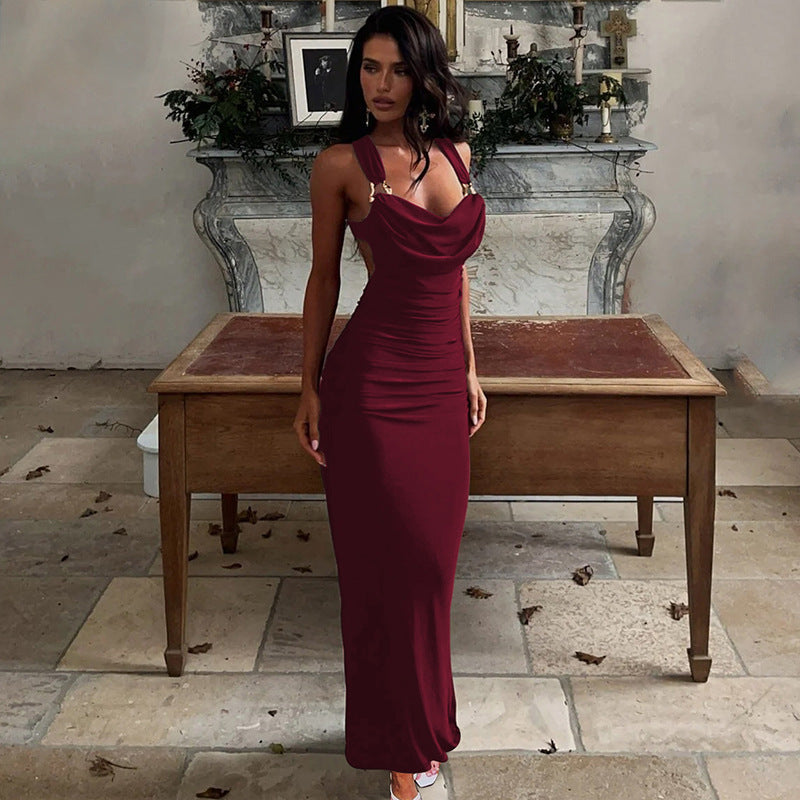 Damen Elegantes Maxikleid mit raffinierten Drapé-Details Drune