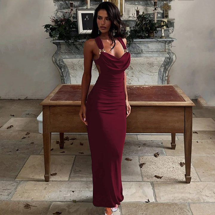 Damen Elegantes Maxikleid mit raffinierten Drapé-Details Drune
