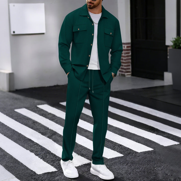Herren modisches Freizeitanzug mit strukturierter Jacke und bequemer Hose Drune