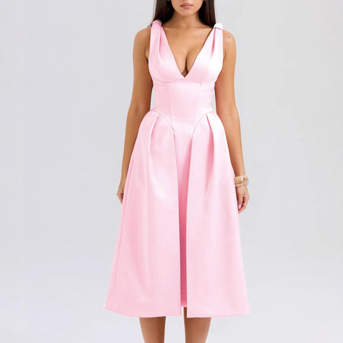 Damen Maxikleid mit elegantem V-Ausschnitt und strukturiertem Rock Drune