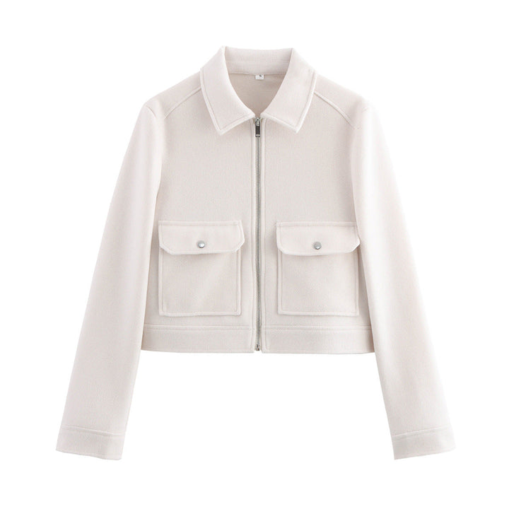 Damen Kurze Fleecejacke mit Stilvollen Brusttaschen und Elegantem Kragen Drune