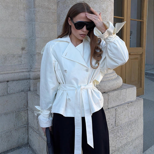 Damen modische Kurzjacke mit Taillengürtel und elegantem Schnitt Drune