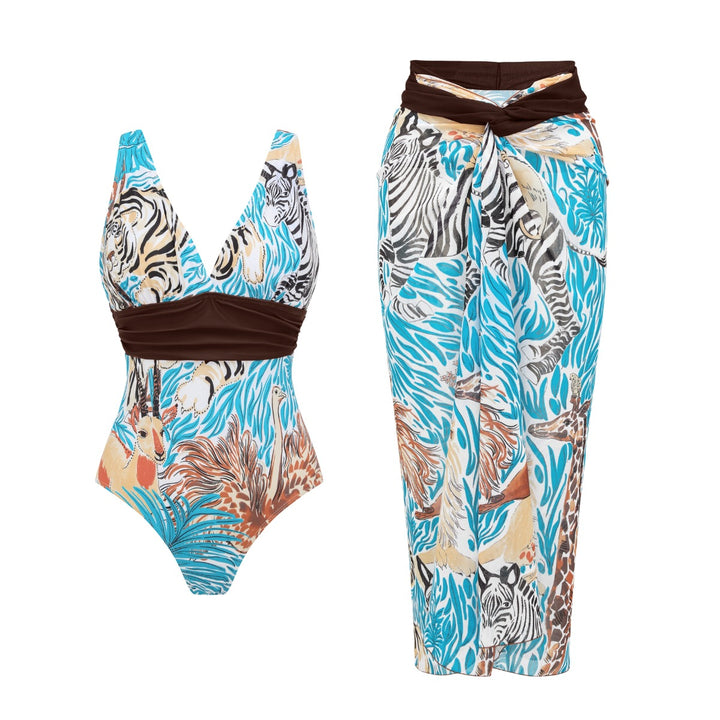 Damen Einteiler Badeanzug mit tierischem Print und eleganter Taillierung Drune