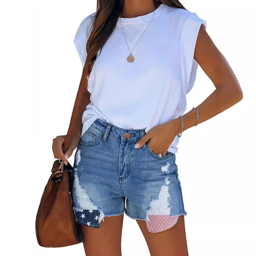 Damen Destroyed Denim-Shorts mit kreativen Patch-Details Drune