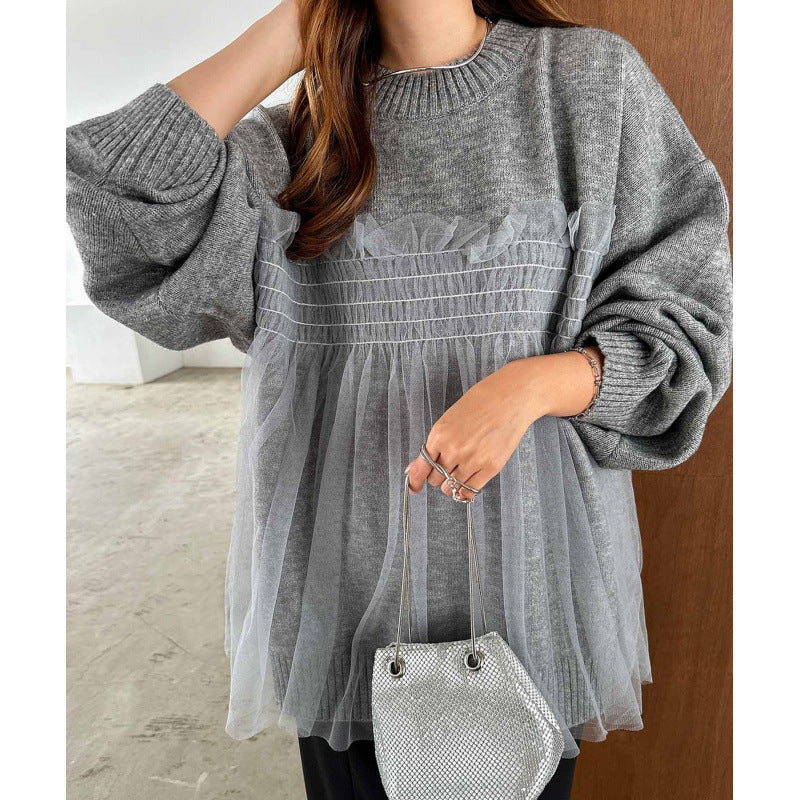 Damen Oversized Pullover mit Rüschendetails Drune