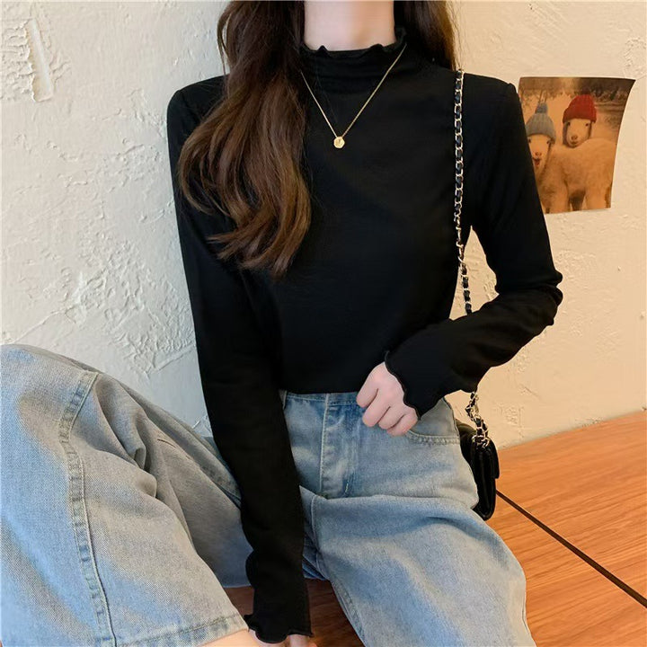 Damen Langarmshirt mit raffiniertem Stehkragen und Rüschen Drune