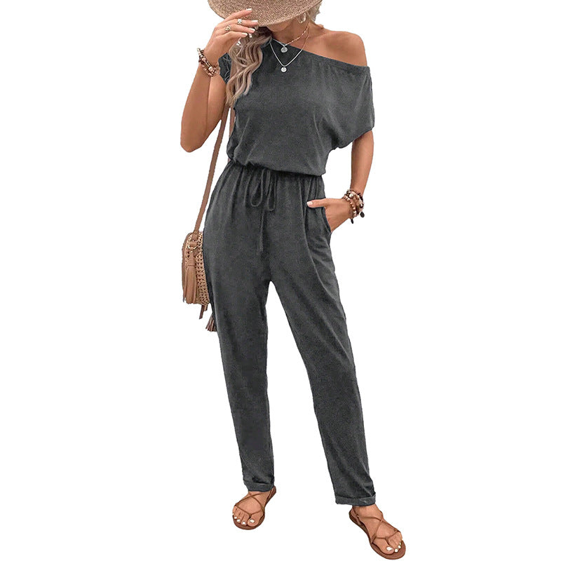 Damen lässiger Einteiler mit off-Shoulder Design und elastischem Taillenzug Drune