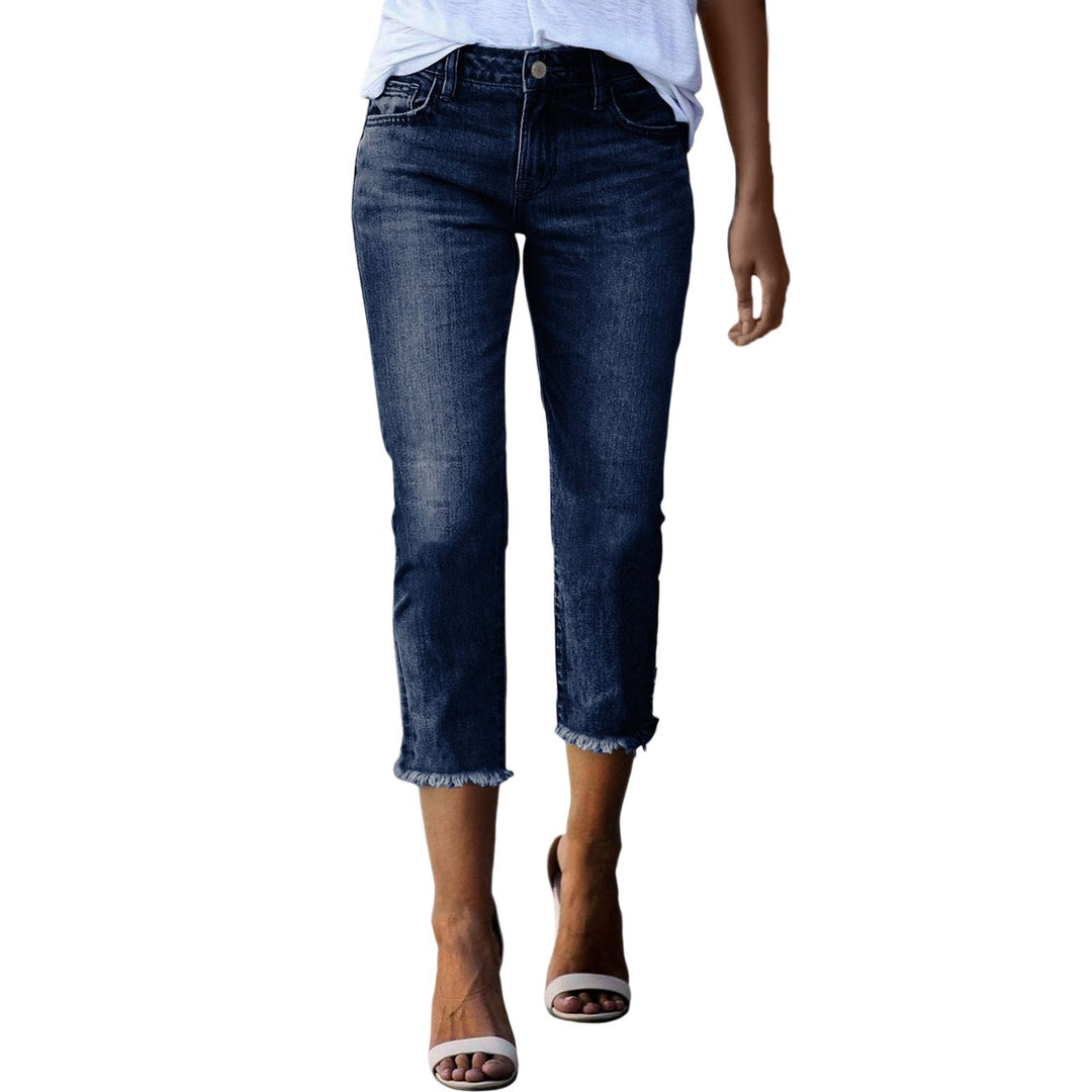 Damen nan gerade geschnittene Jeanshose in verkürzter Länge mit ausgefranstem Saum Drune