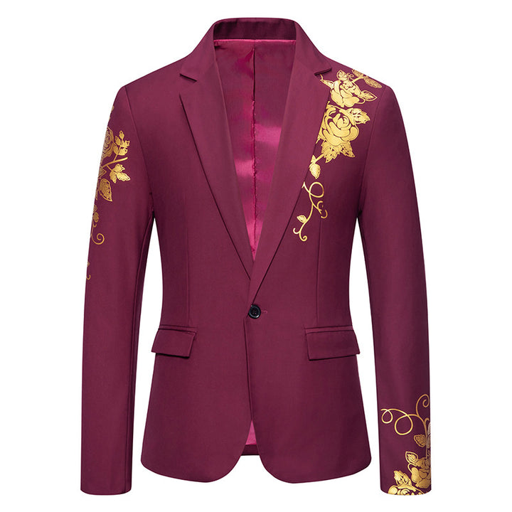 Herren nan einreihiges Sakko mit schmalem Revers und goldenem Rosenprint Drune