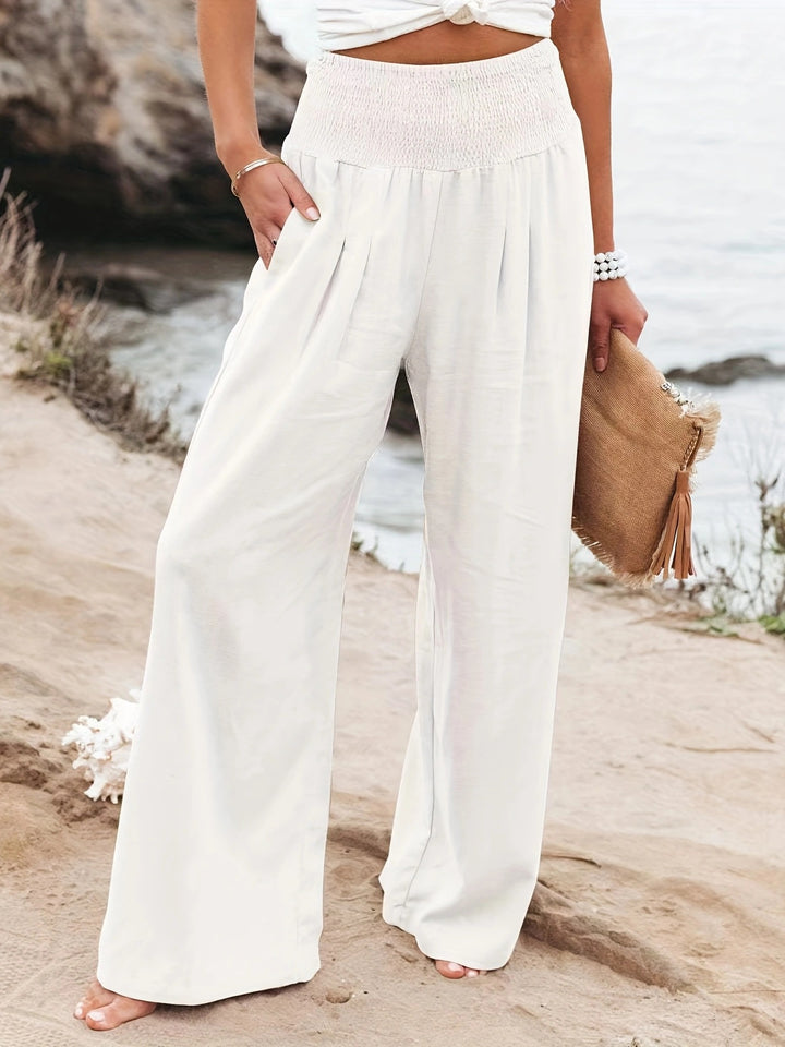 Damen Lange, weite Leinenhose mit elastischem Bund Drune